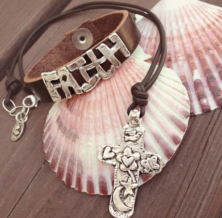 faith leather bracelet cross necklace